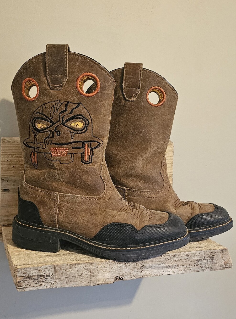 Cody James Boys Skull Work Cowboy Boots - Broad Square Toe Little Boy Size 1